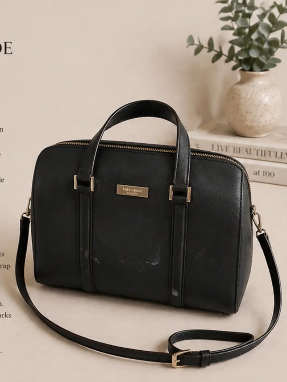 Kate Spade Black Satchel Gold Hardware Structured Bag